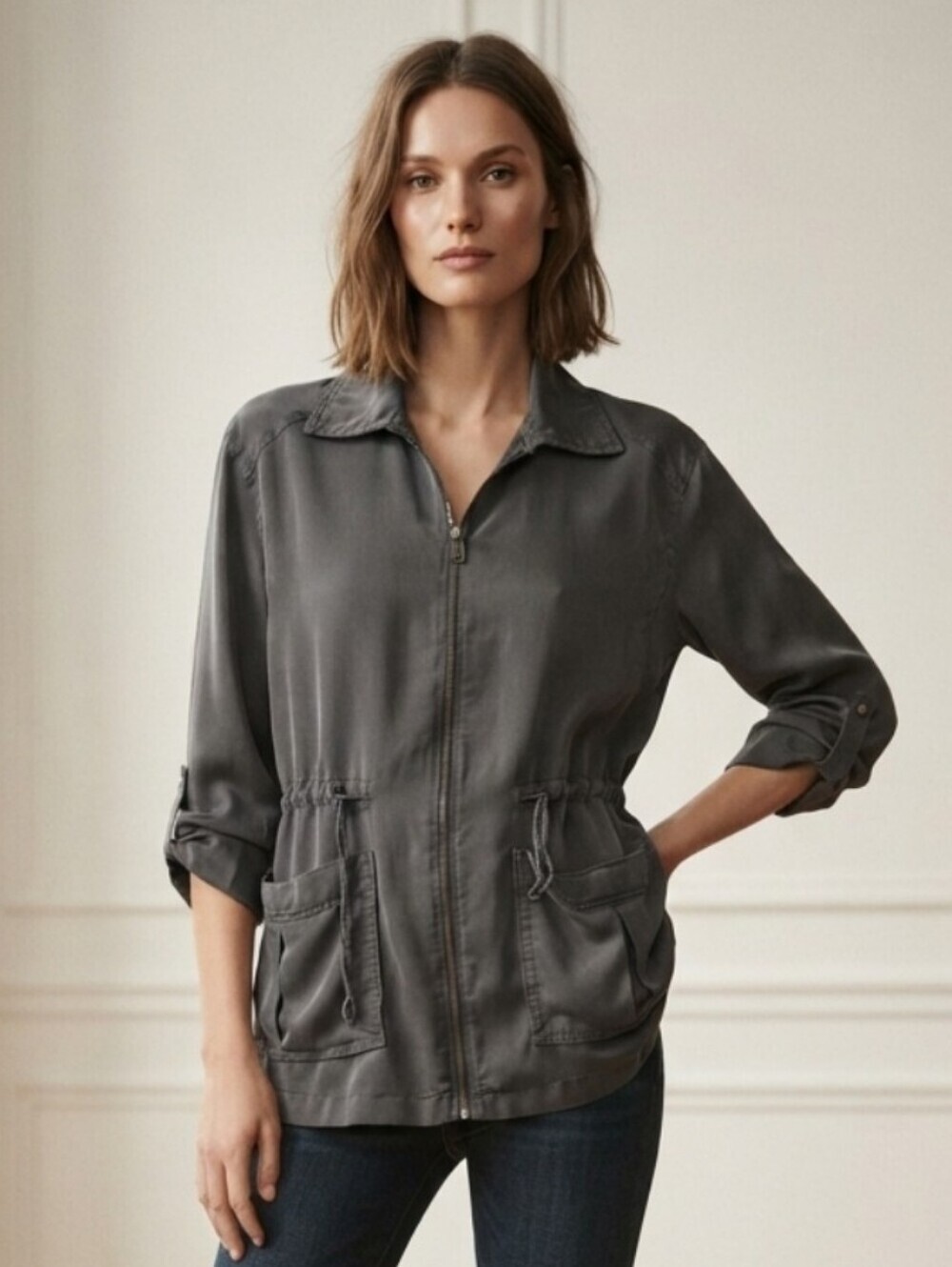 Apt. 9 Gray Utility Jacket with Relaxed Fit and Spread Collar Size Small